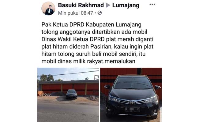 Nopol Mobil Dinas DPRD Lumajang Viral, Diduga Nopol Ganda